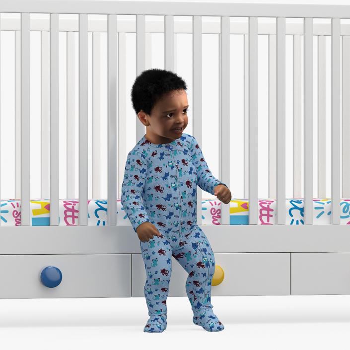 3D model Black Toddler Boy in Bed Standing Rigged