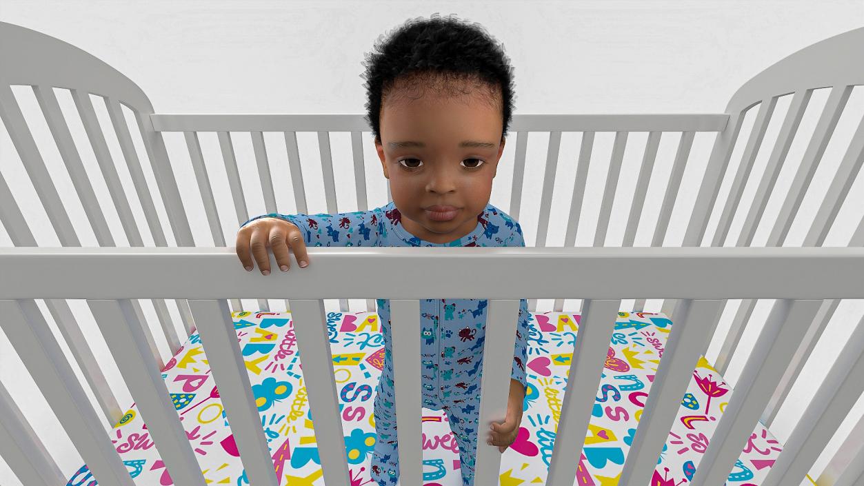 3D model Black Toddler Boy in Bed Standing Rigged