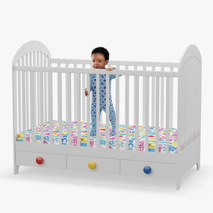 3D model Black Toddler Boy in Bed Standing Rigged