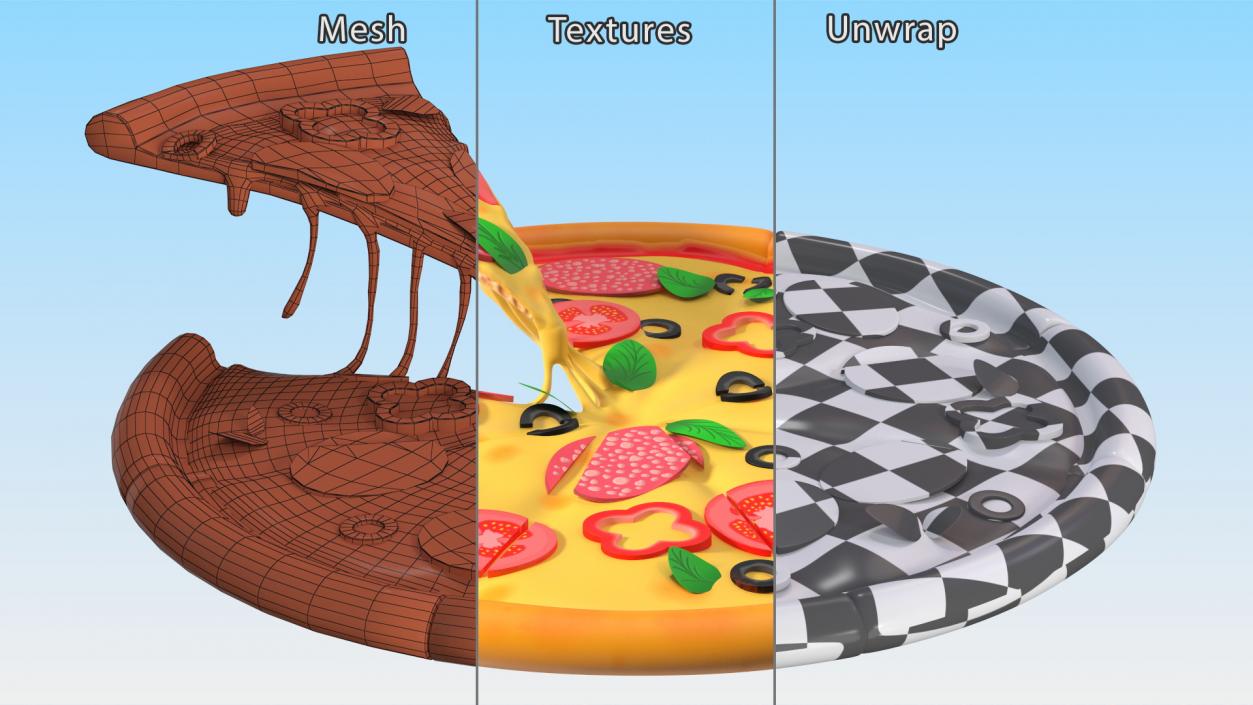 Cartoon Pizza with One Slice Taken 3D model