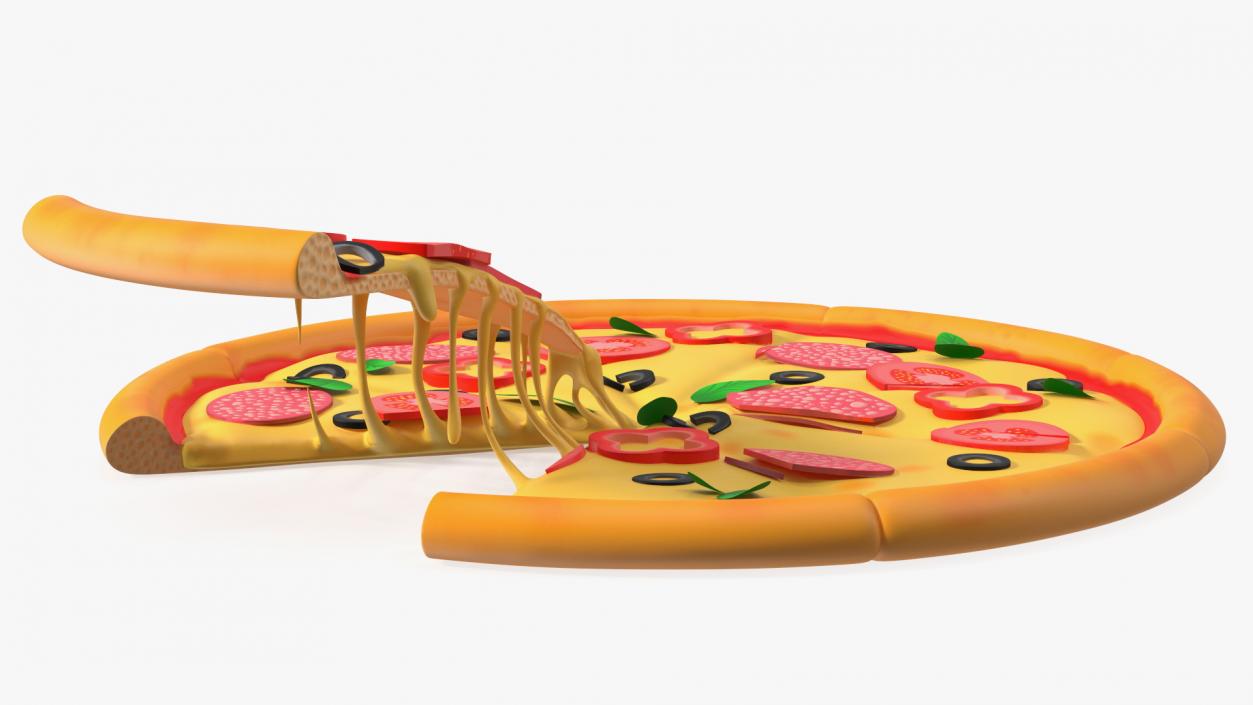 Cartoon Pizza with One Slice Taken 3D model