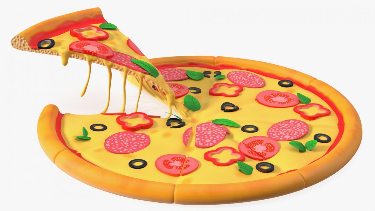 Cartoon Pizza with One Slice Taken 3D model