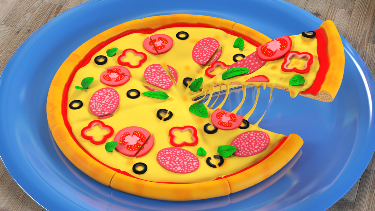 Cartoon Pizza with One Slice Taken 3D model