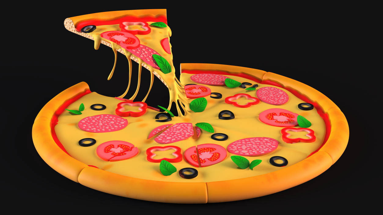 Cartoon Pizza with One Slice Taken 3D model