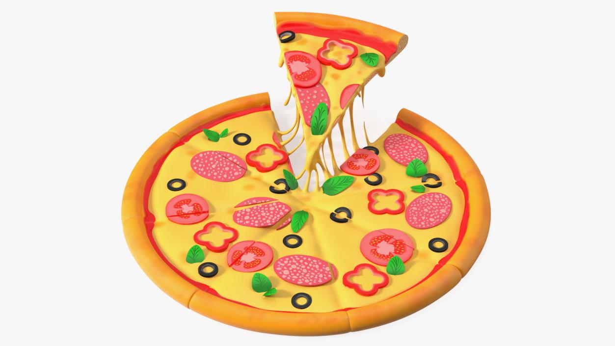 Cartoon Pizza with One Slice Taken 3D model