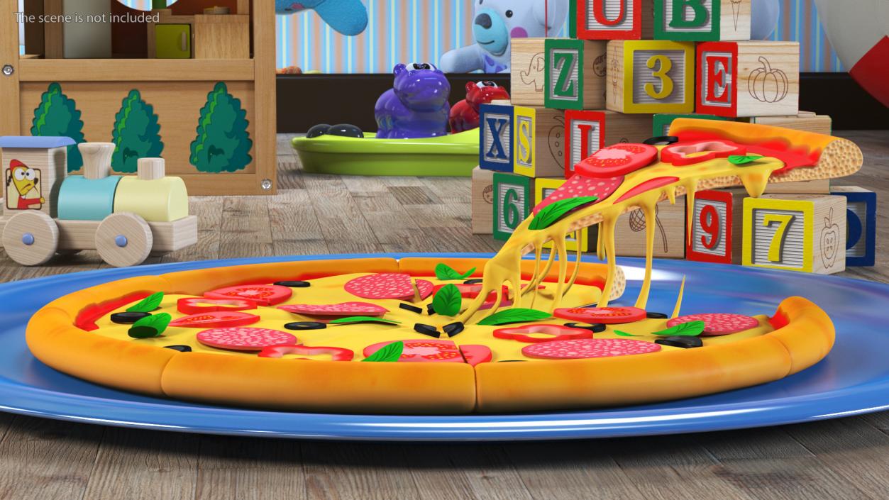 Cartoon Pizza with One Slice Taken 3D model