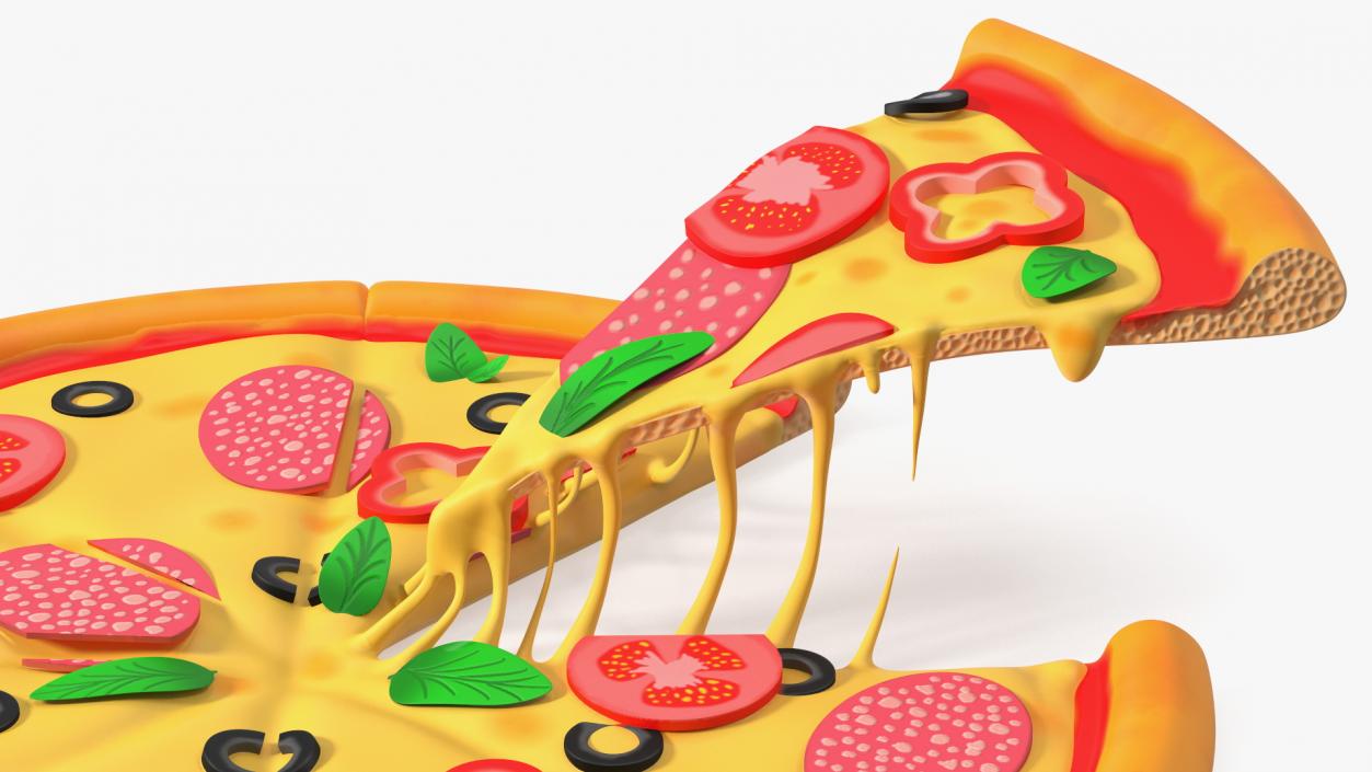 Cartoon Pizza with One Slice Taken 3D model