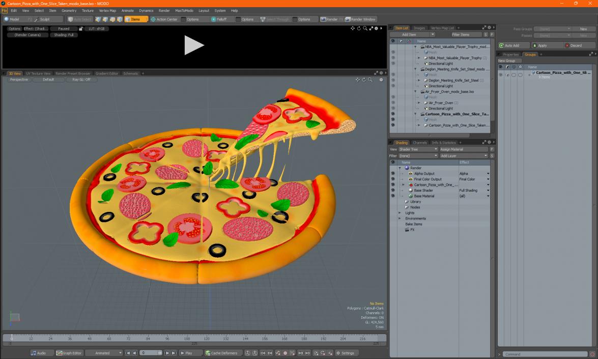 Cartoon Pizza with One Slice Taken 3D model