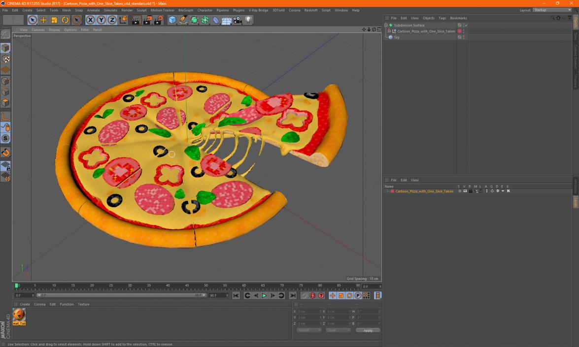 Cartoon Pizza with One Slice Taken 3D model