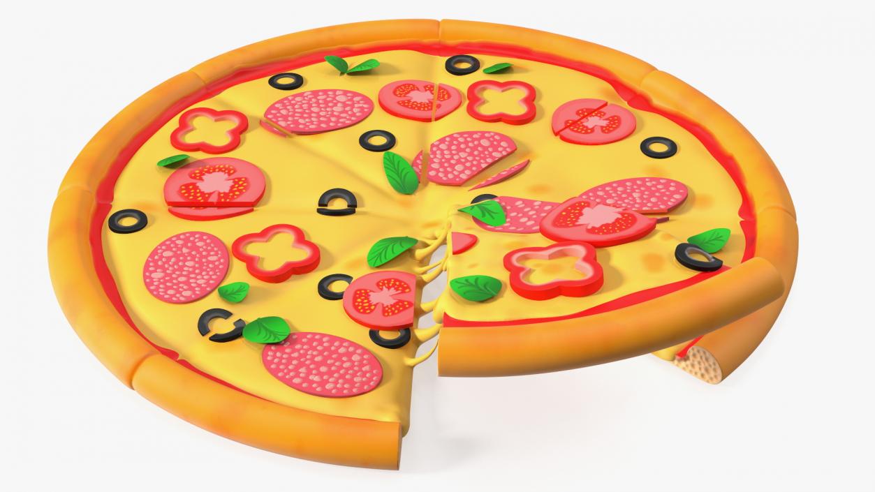 Cartoon Pizza with One Slice Taken 3D model