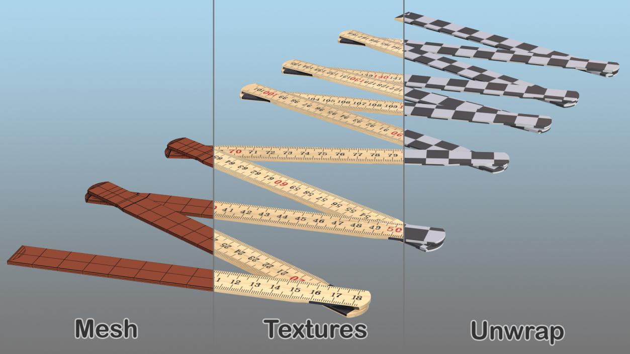 3D Folding Ruler with Metric Measurements model