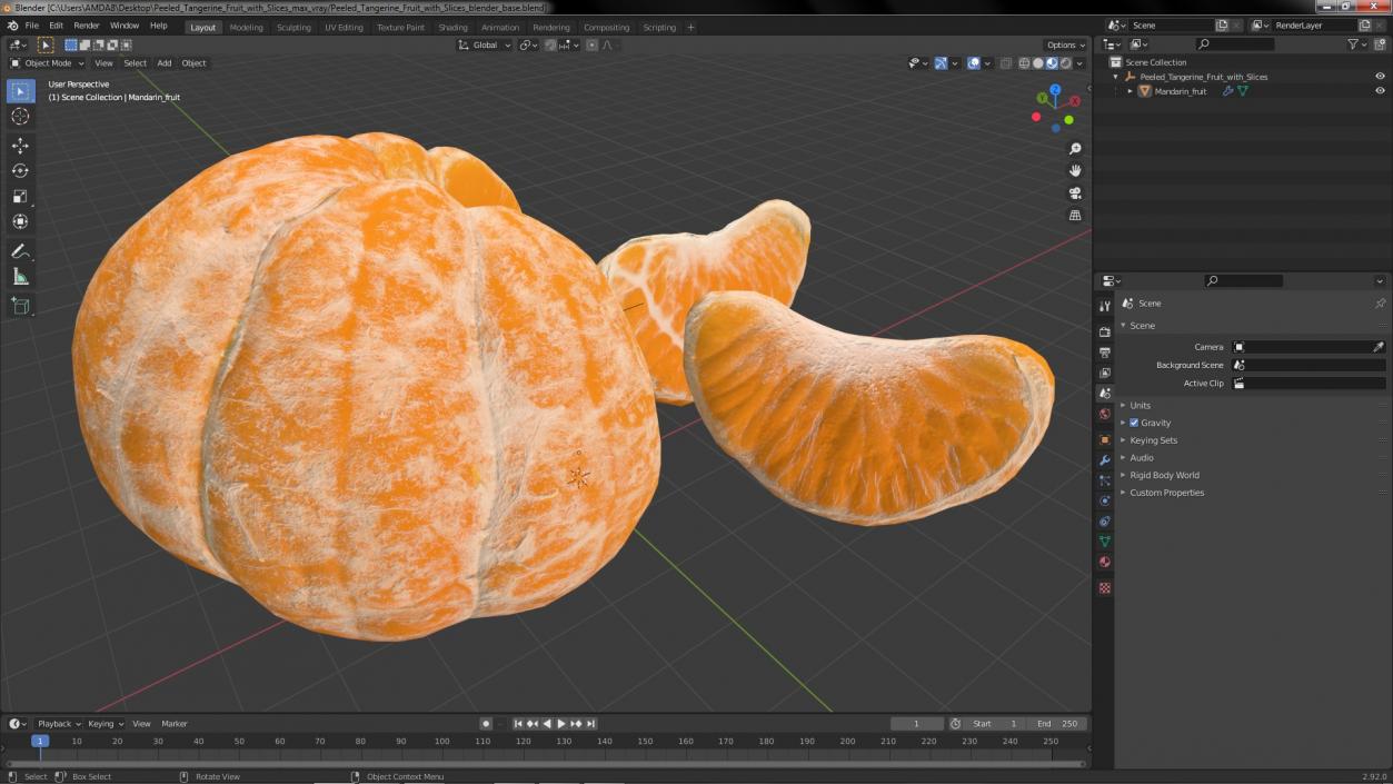 Peeled Tangerine Fruit with Slices 3D model