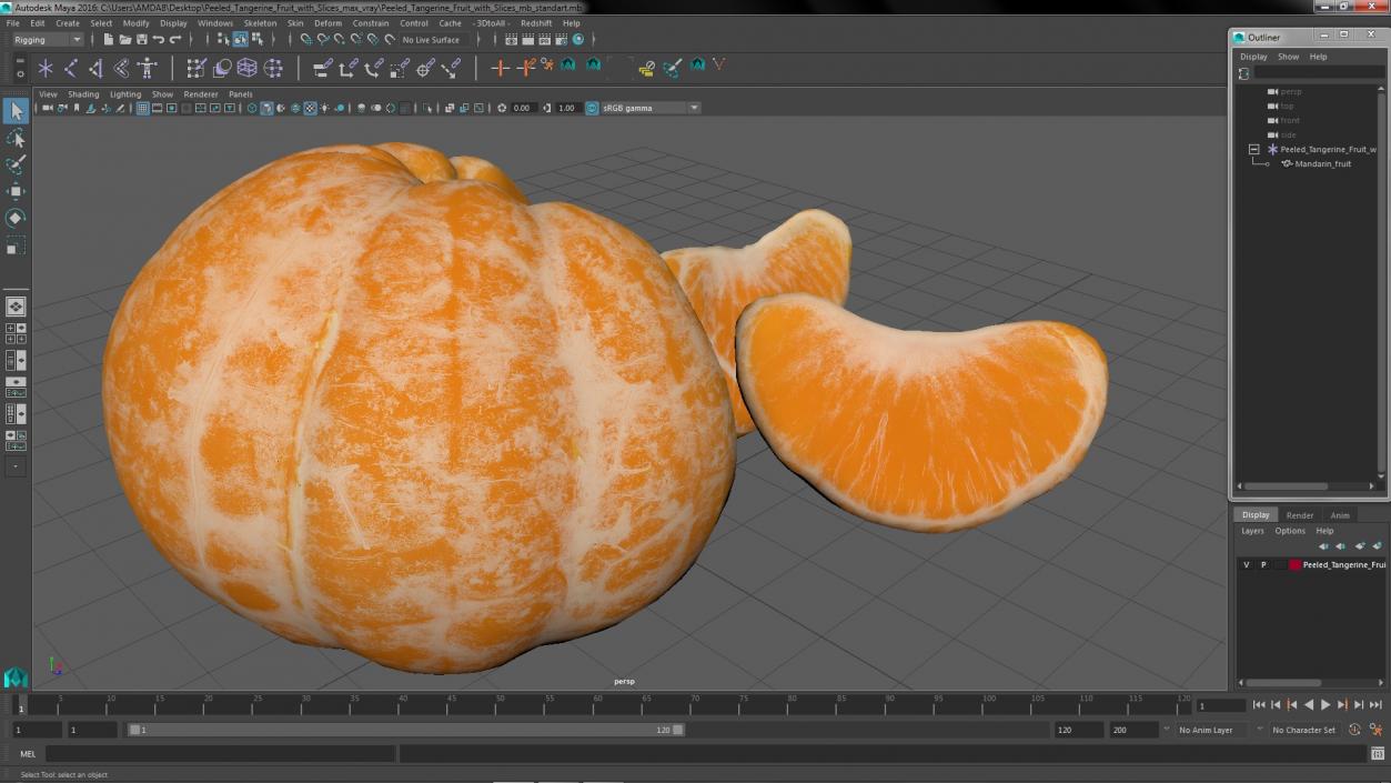 Peeled Tangerine Fruit with Slices 3D model