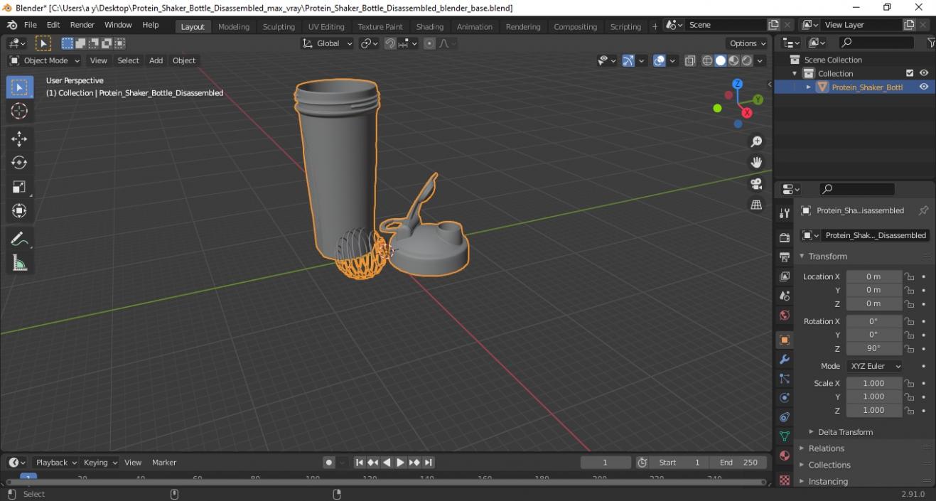 Protein Shaker Bottle Disassembled 3D model