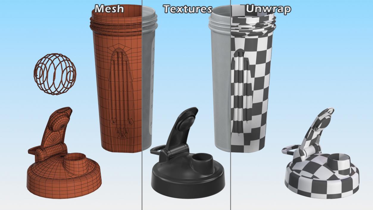 Protein Shaker Bottle Disassembled 3D model