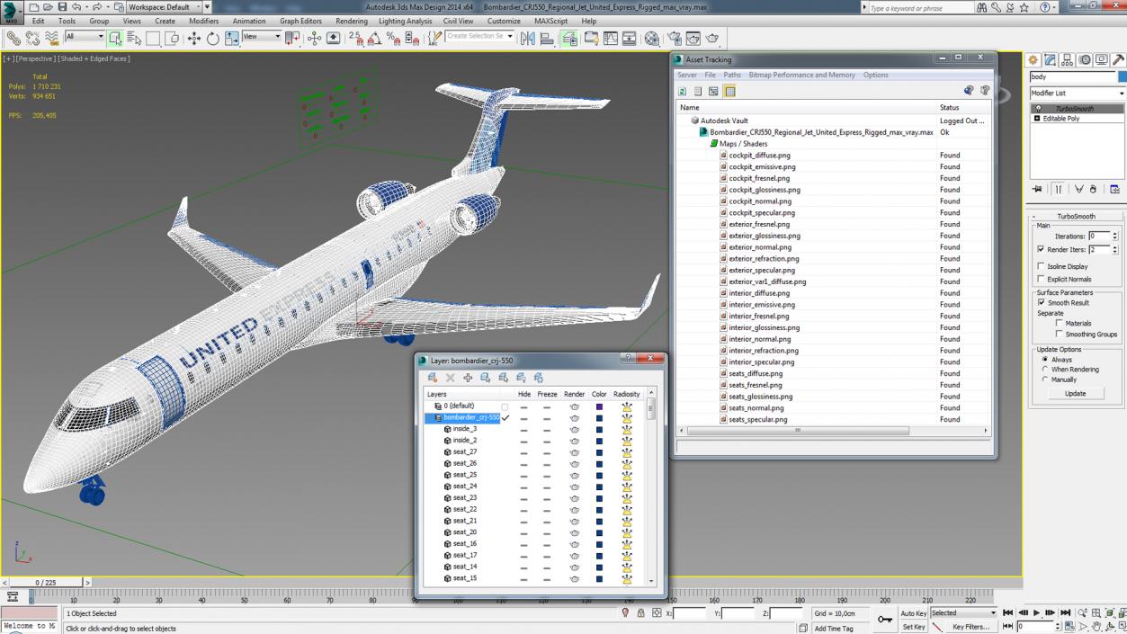 Bombardier CRJ550 Regional Jet United Express Rigged 3D