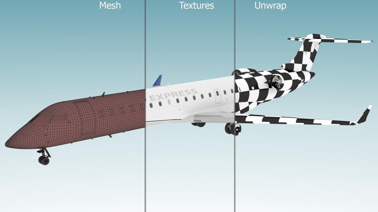 Bombardier CRJ550 Regional Jet United Express Rigged 3D