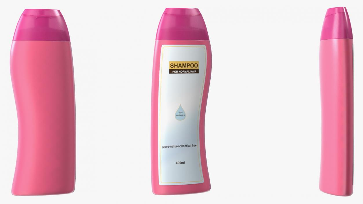 3D Shampoo Bottle Curved Shape Pink 400ml model