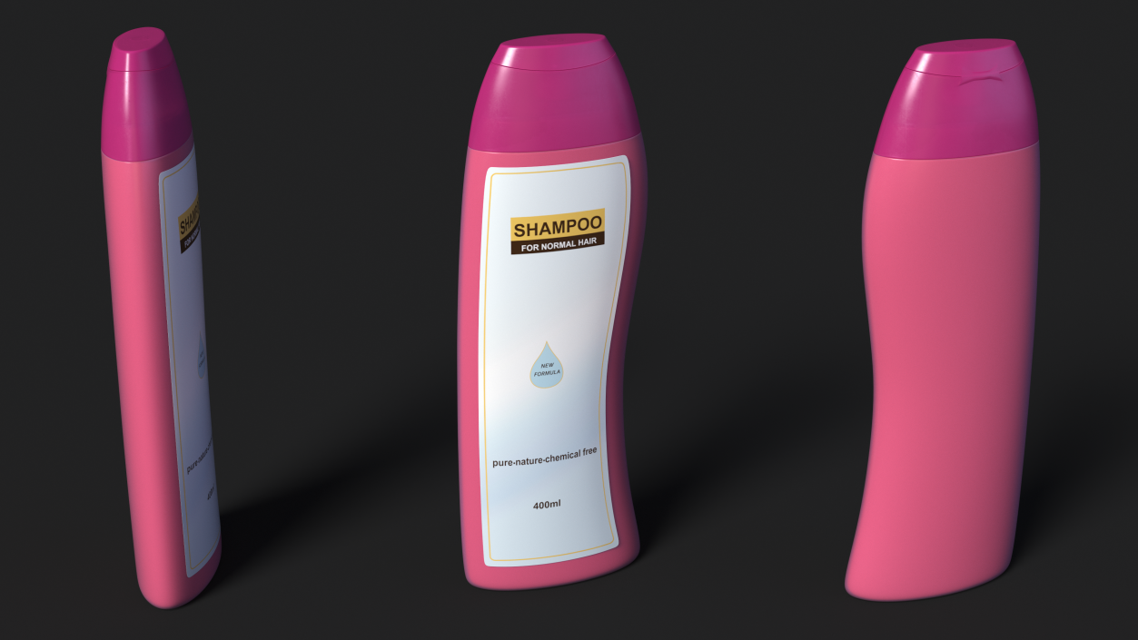 3D Shampoo Bottle Curved Shape Pink 400ml model