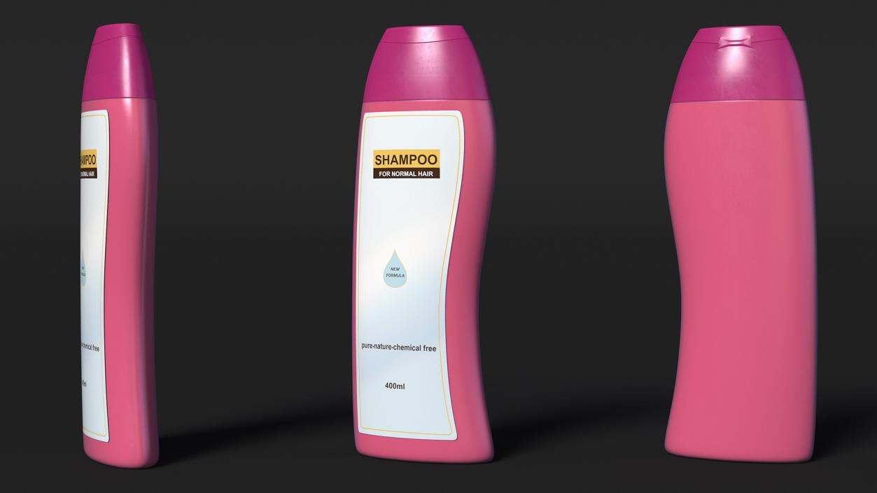 3D Shampoo Bottle Curved Shape Pink 400ml model