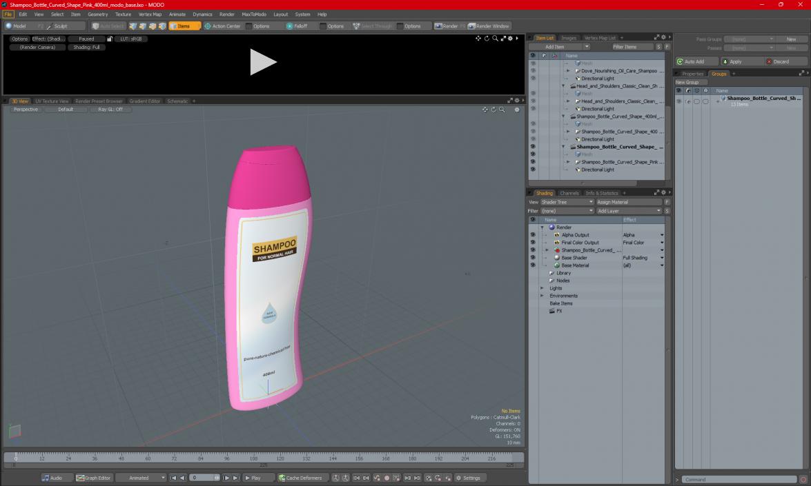 3D Shampoo Bottle Curved Shape Pink 400ml model