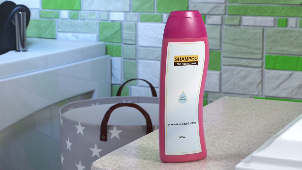 3D Shampoo Bottle Curved Shape Pink 400ml model