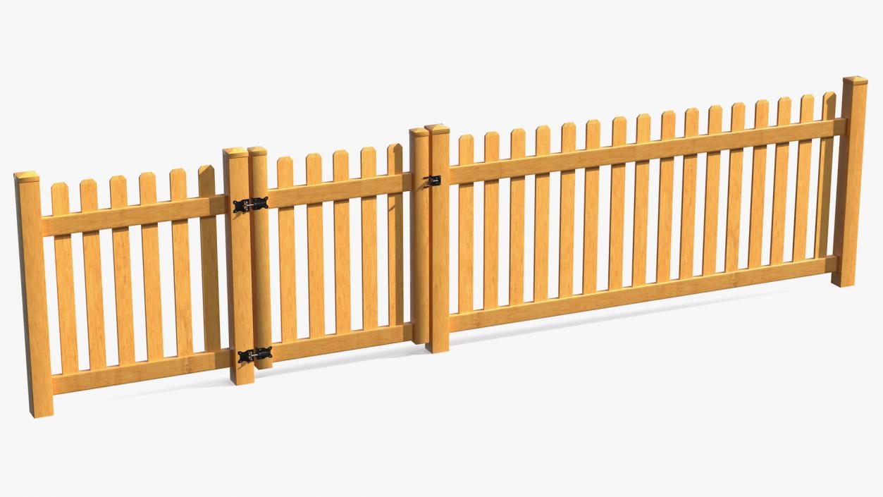 Wooden Picked Fence Section 3D