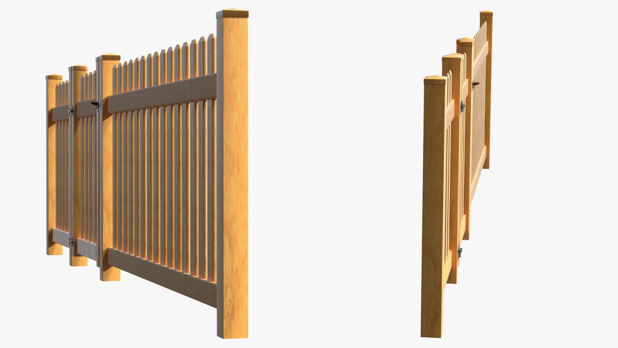 Wooden Picked Fence Section 3D