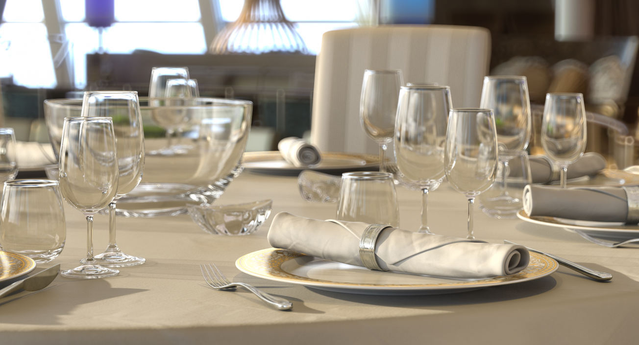 3D model Round Dining Served Table