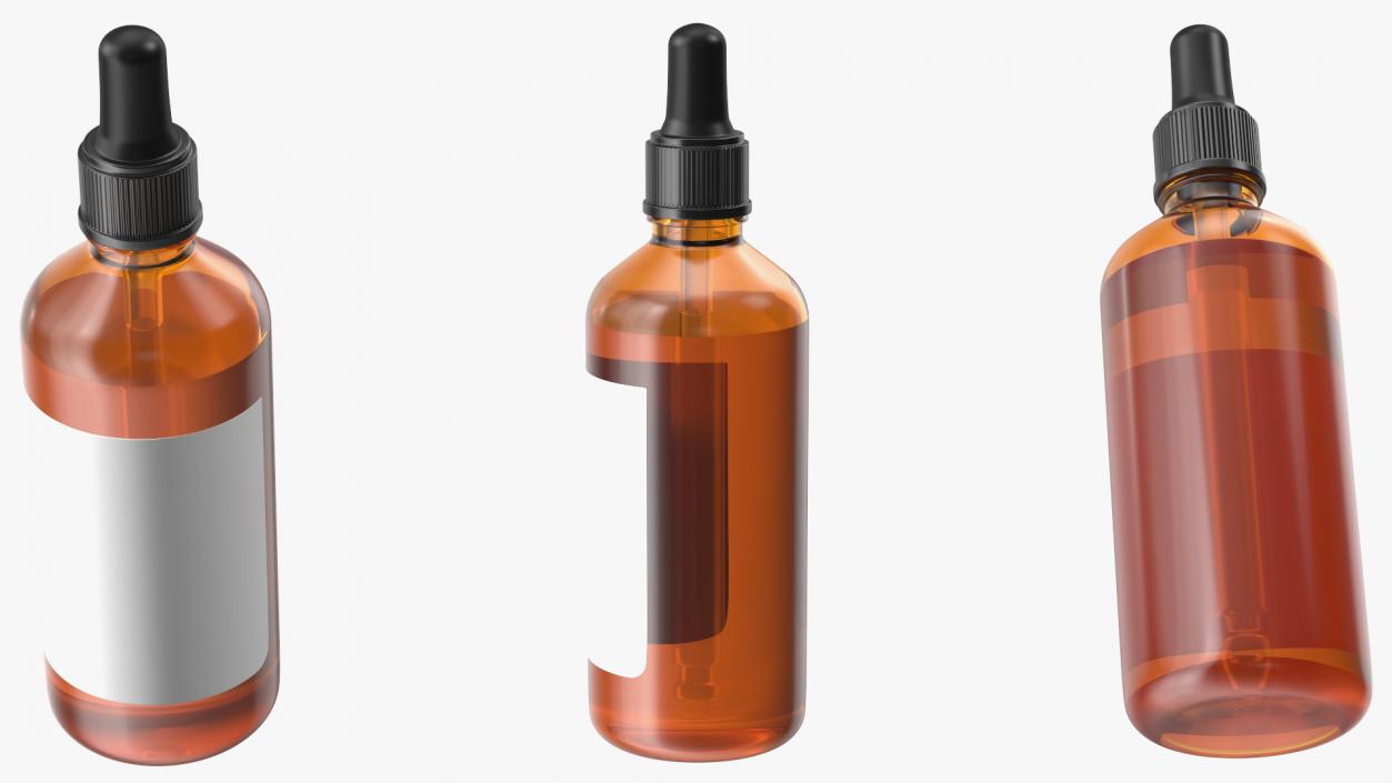 Amber Glass Dropper Bottle 100ml 3D