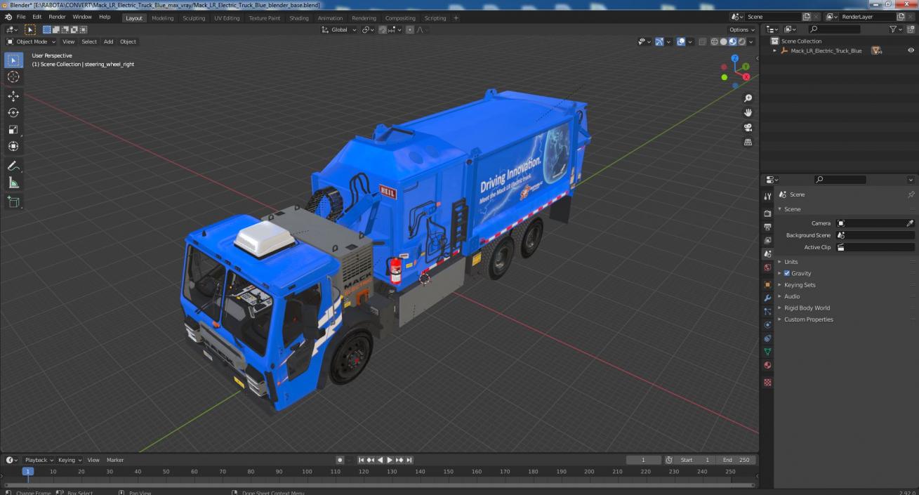 Mack LR Electric Truck Blue 3D