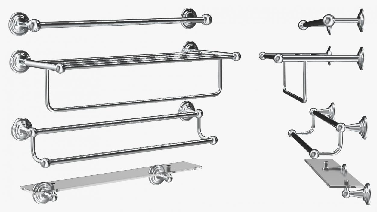 3D Bathroom Towel Shelves Set Chrome model