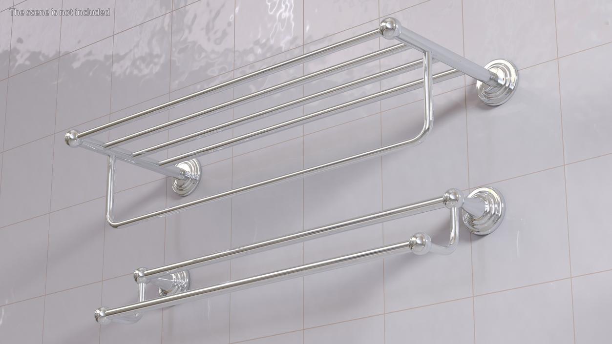 3D Bathroom Towel Shelves Set Chrome model