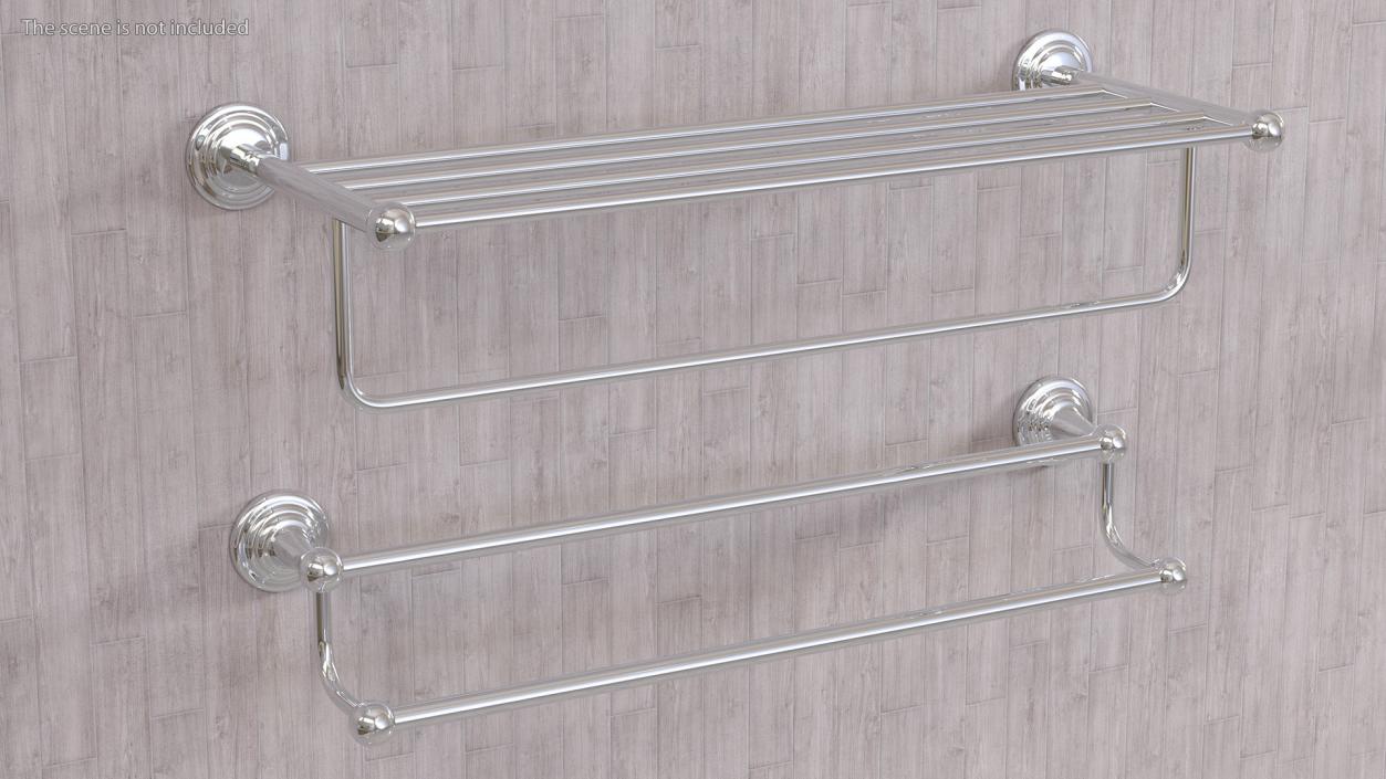 3D Bathroom Towel Shelves Set Chrome model