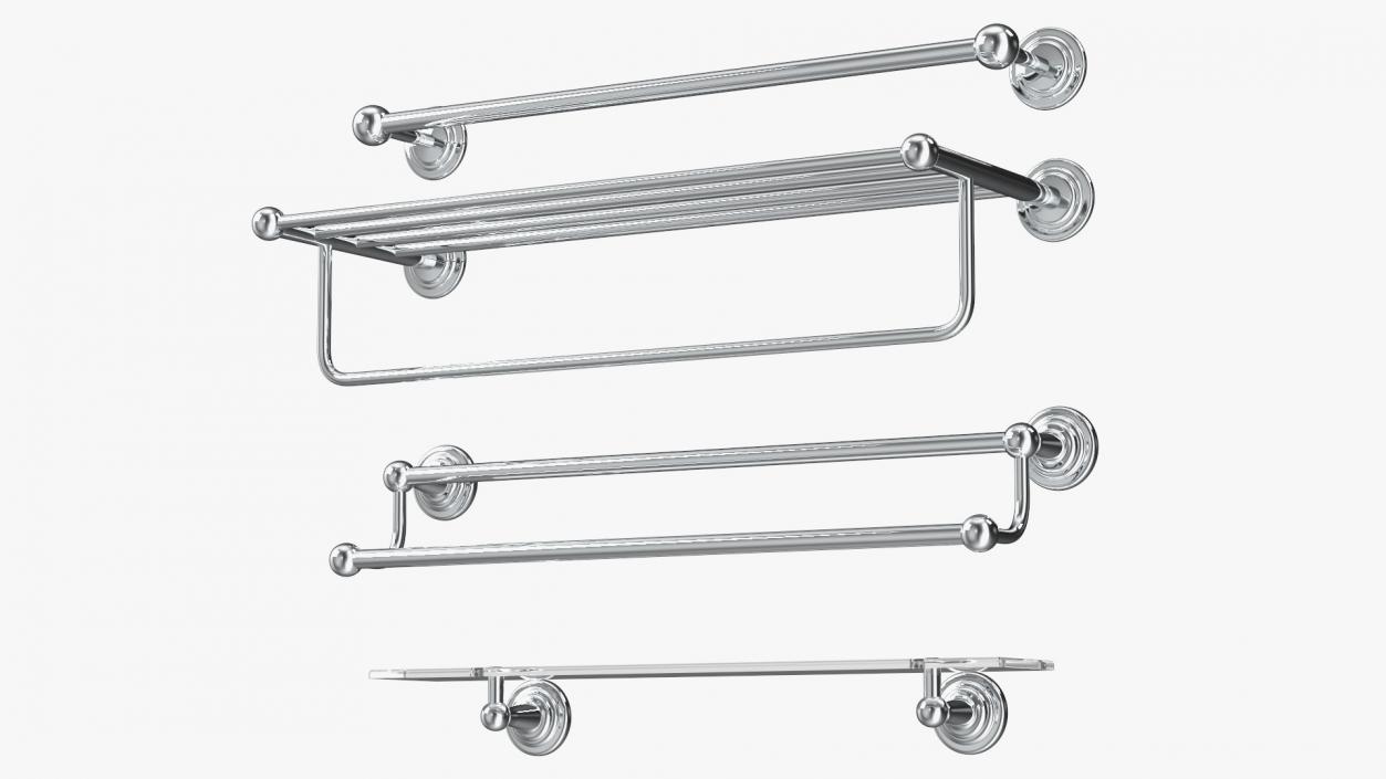 3D Bathroom Towel Shelves Set Chrome model