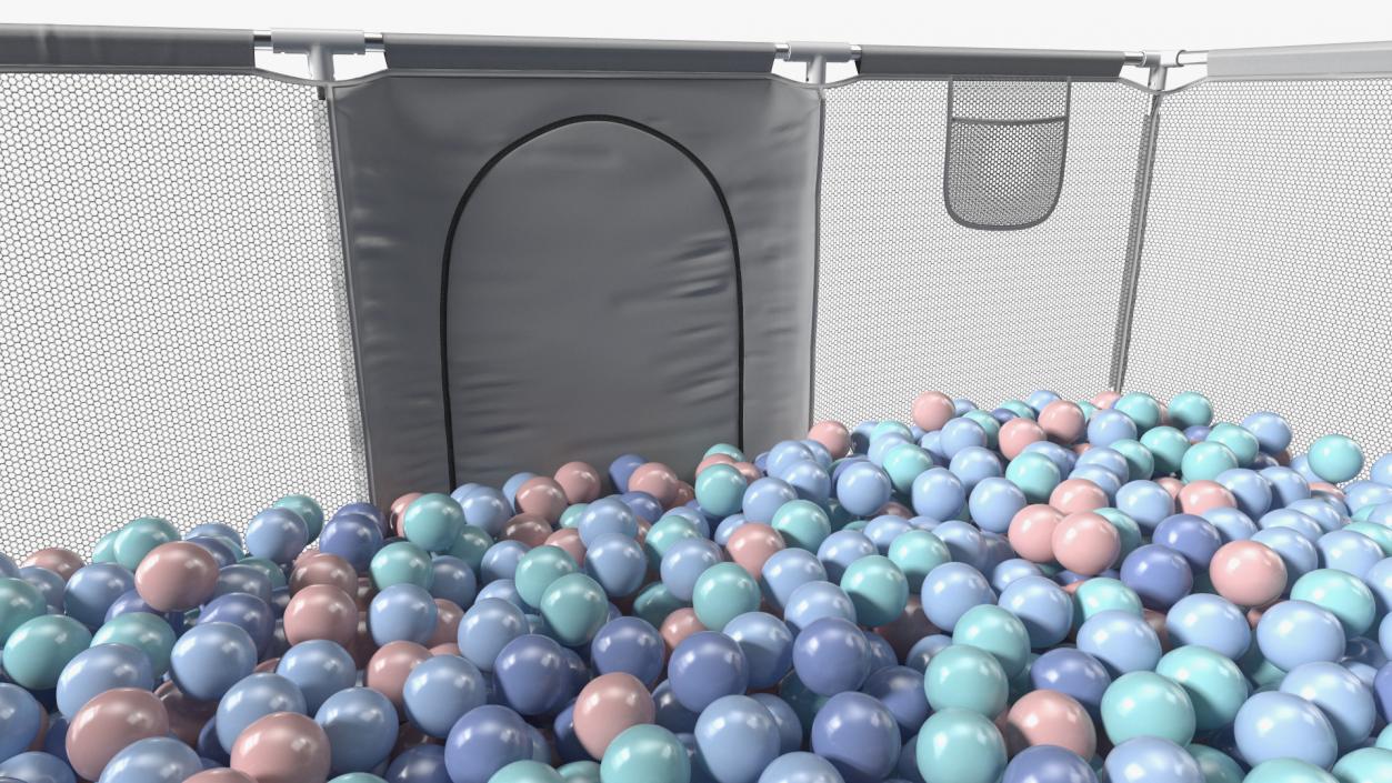 Grey Baby Playpen Full of Plastic Balls 3D model