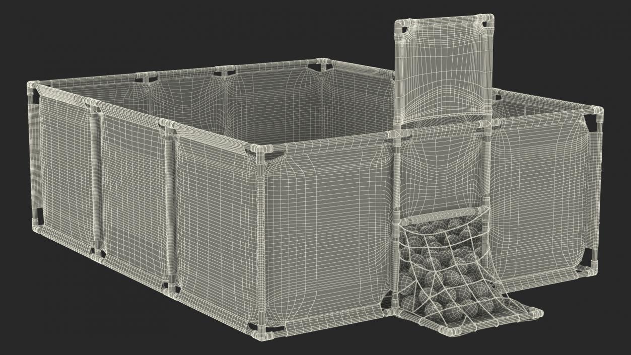 Grey Baby Playpen Full of Plastic Balls 3D model