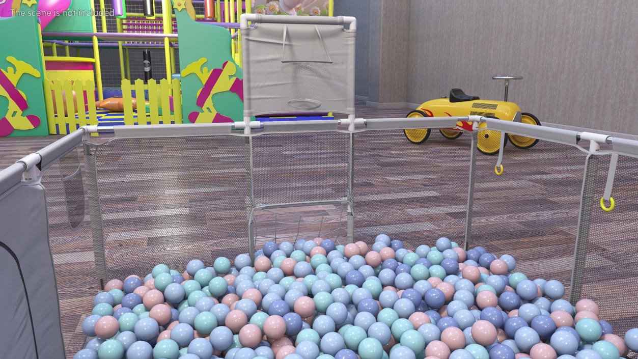 Grey Baby Playpen Full of Plastic Balls 3D model