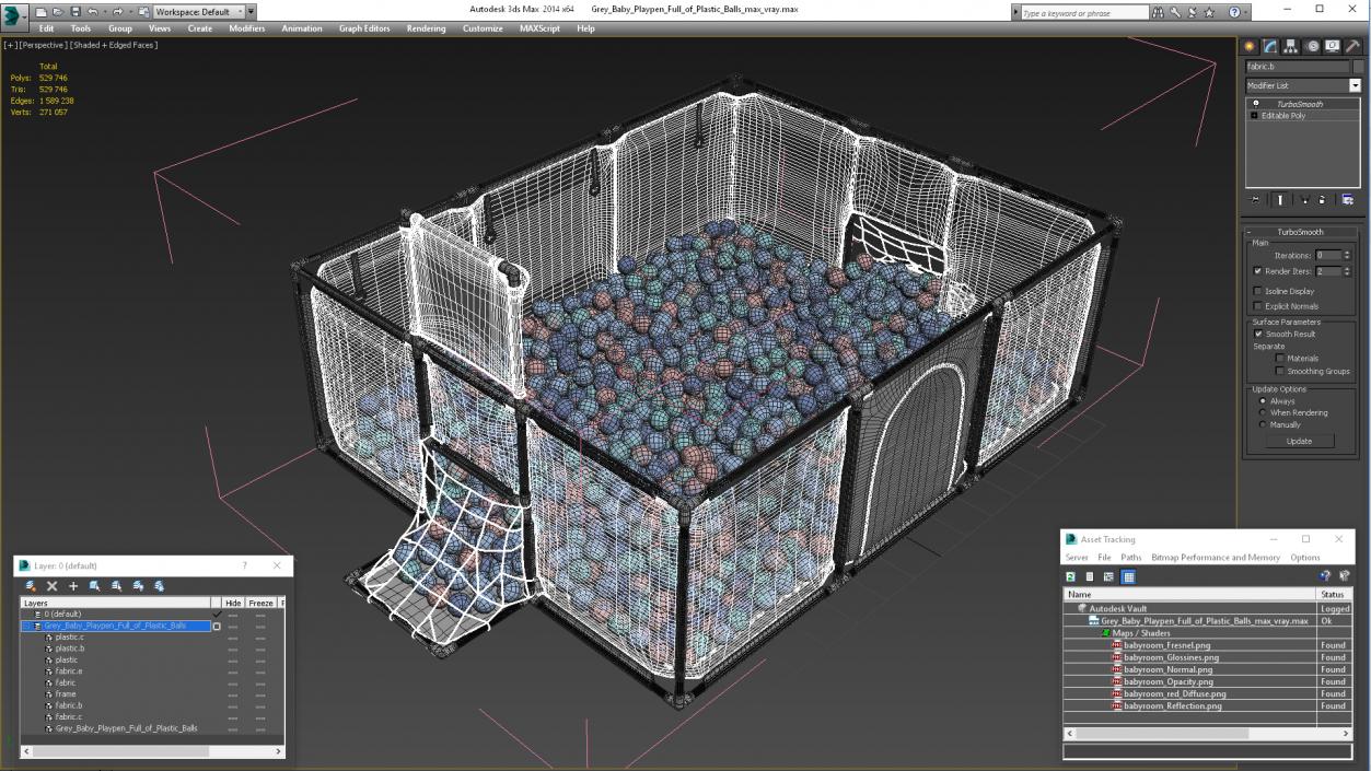 Grey Baby Playpen Full of Plastic Balls 3D model