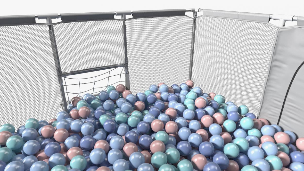 Grey Baby Playpen Full of Plastic Balls 3D model