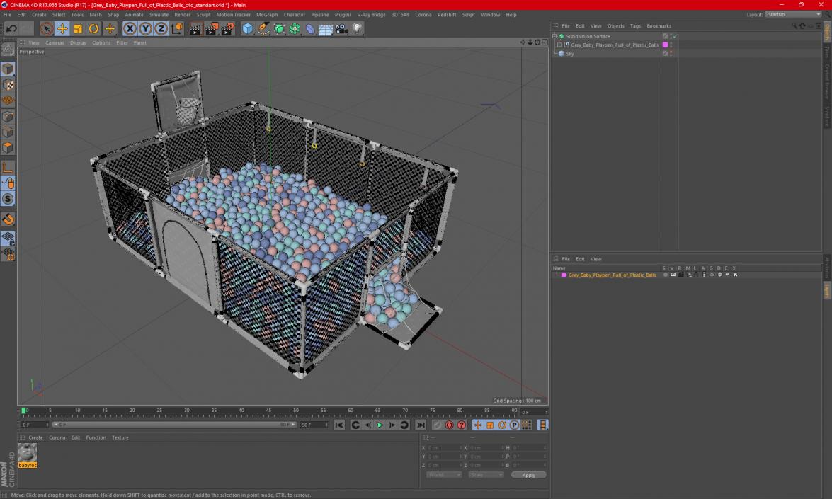 Grey Baby Playpen Full of Plastic Balls 3D model