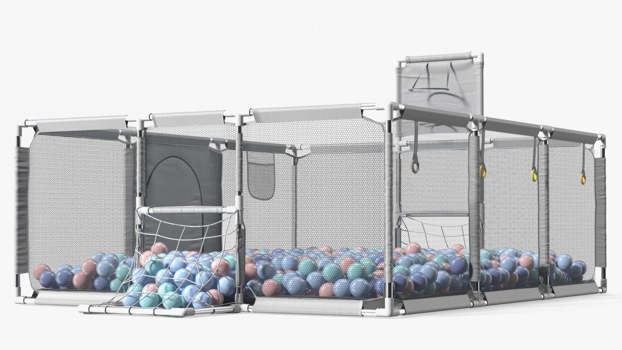 Grey Baby Playpen Full of Plastic Balls 3D model