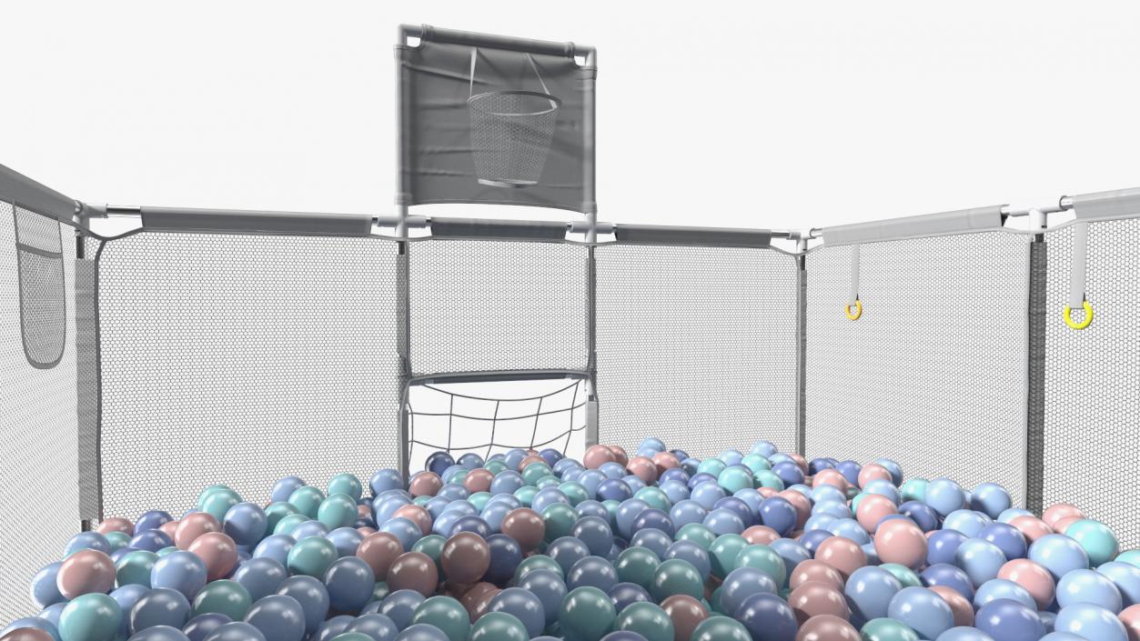 Grey Baby Playpen Full of Plastic Balls 3D model