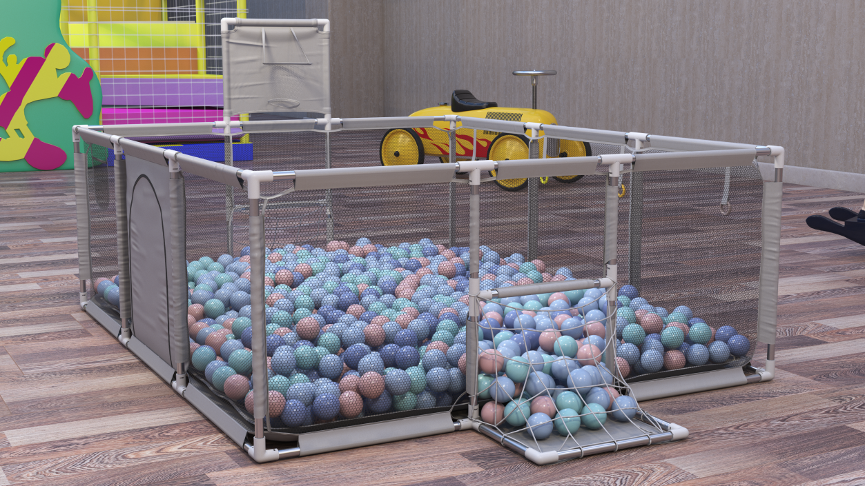 Grey Baby Playpen Full of Plastic Balls 3D model