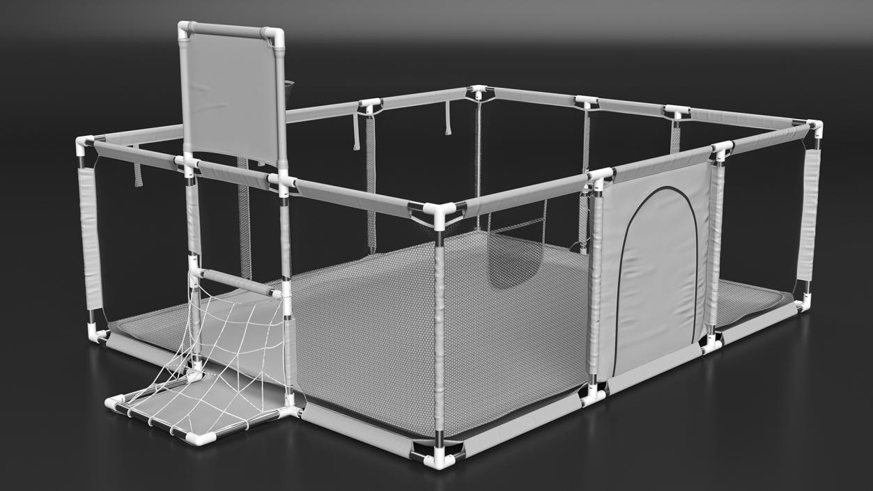 Grey Baby Playpen Full of Plastic Balls 3D model