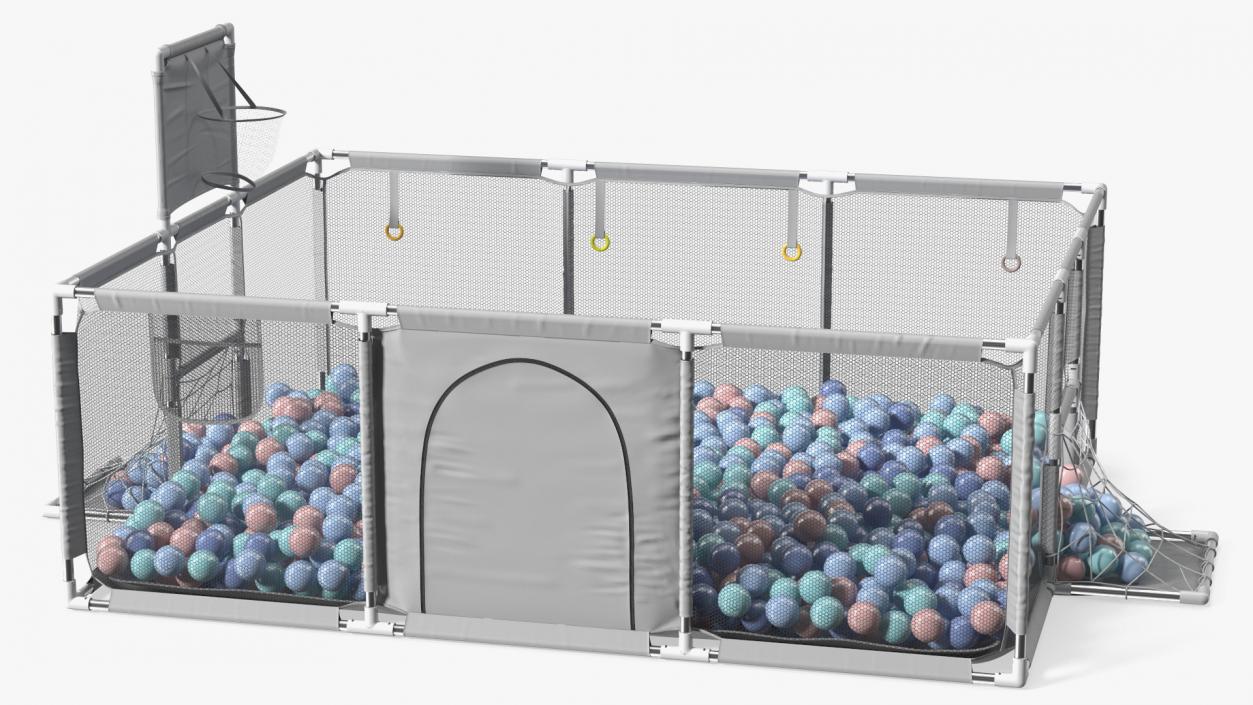 Grey Baby Playpen Full of Plastic Balls 3D model