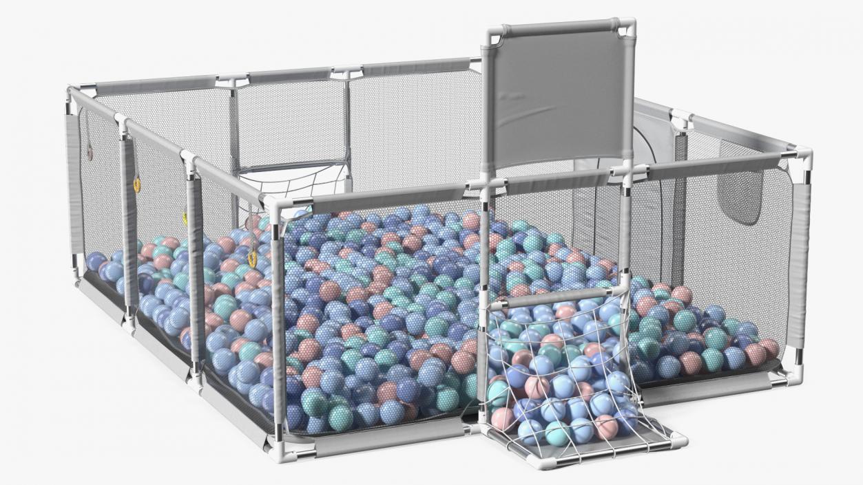 Grey Baby Playpen Full of Plastic Balls 3D model