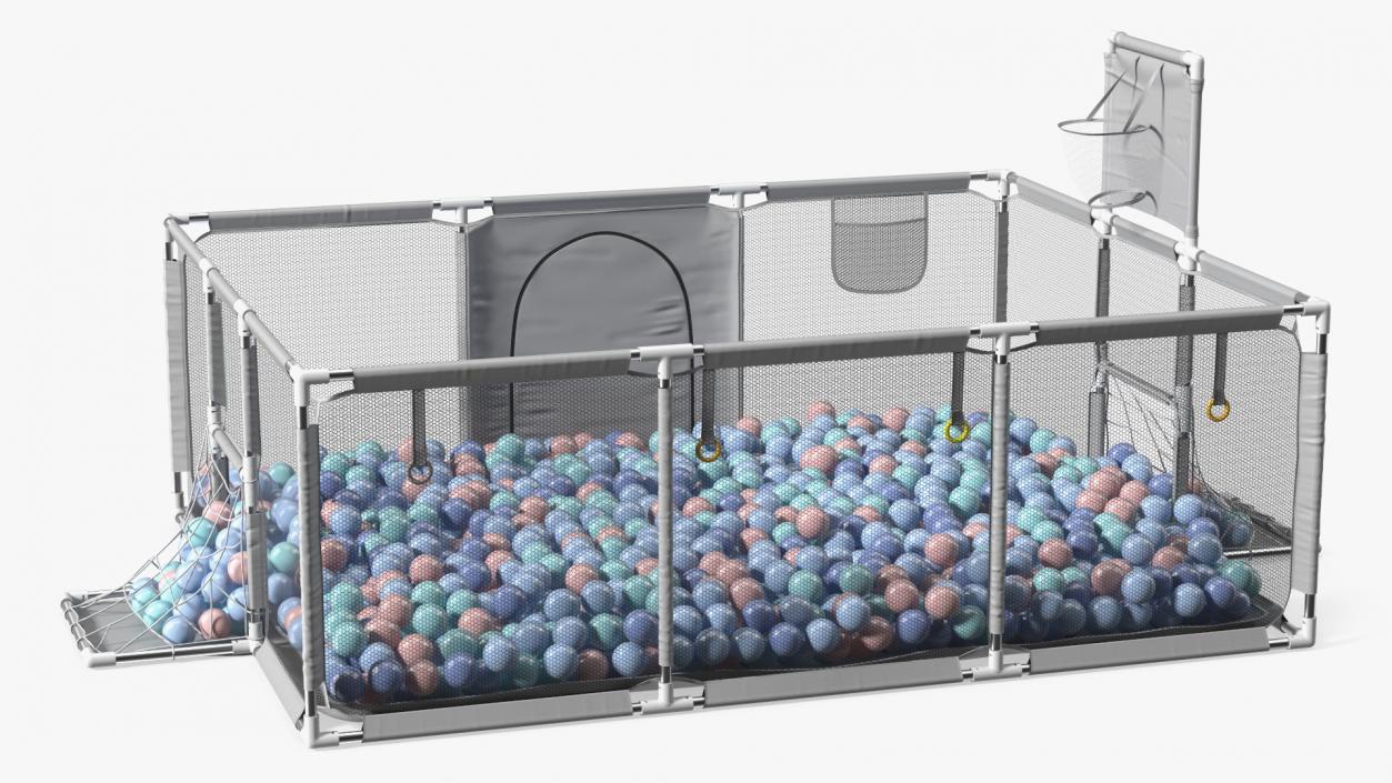 Grey Baby Playpen Full of Plastic Balls 3D model