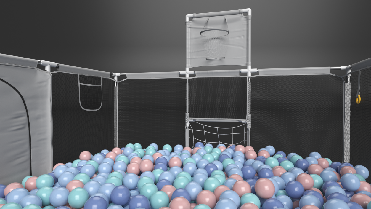 Grey Baby Playpen Full of Plastic Balls 3D model