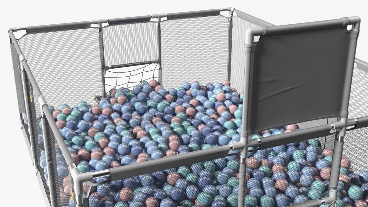 Grey Baby Playpen Full of Plastic Balls 3D model